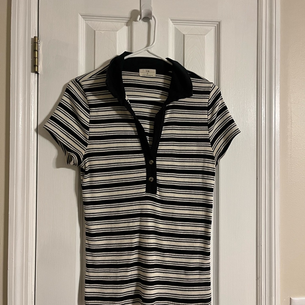 Anthropologie Black and White Ribbed Striped Shirt